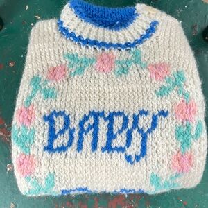 Vintage Blue & Cream 'Daisy' Knit Kids Sweater - Cozy Floral Pullover